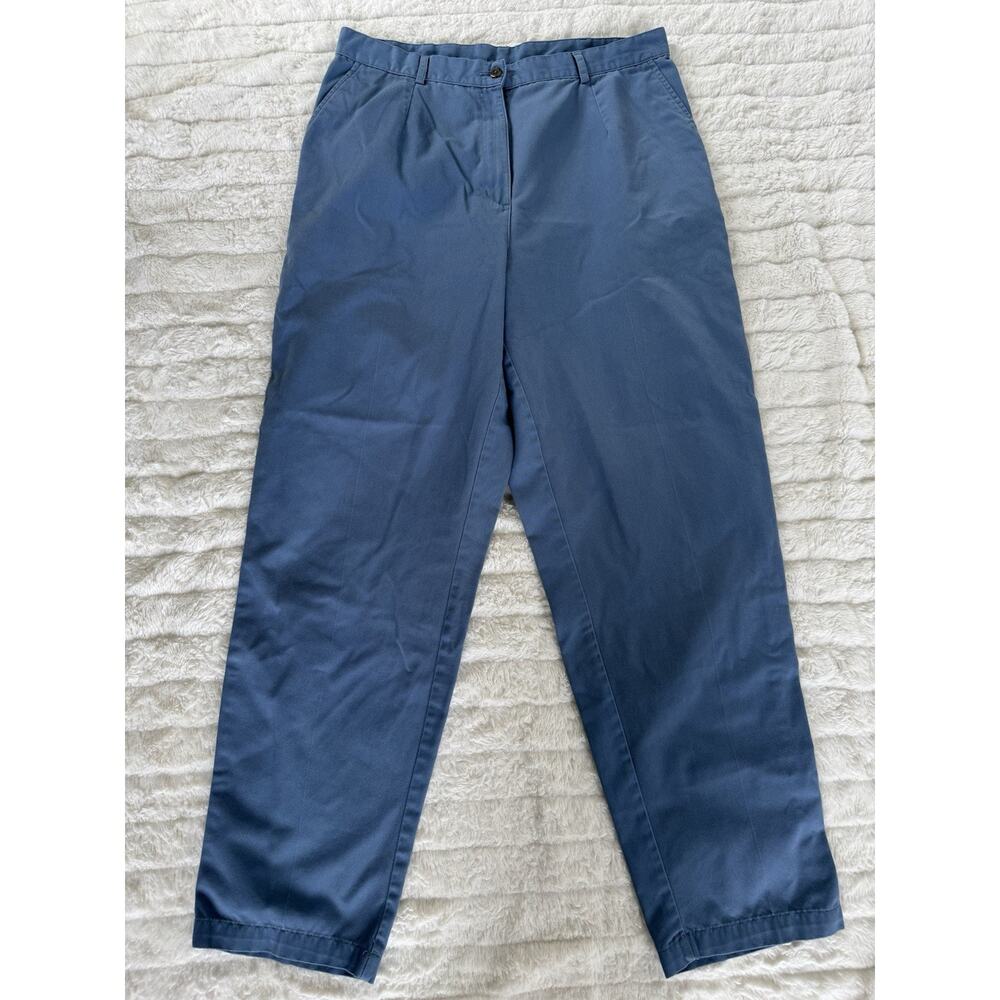 L.L. Bean Vintae Women's Blue Chino Relaxed Fit Pleated Straight-Leg Twill Pants